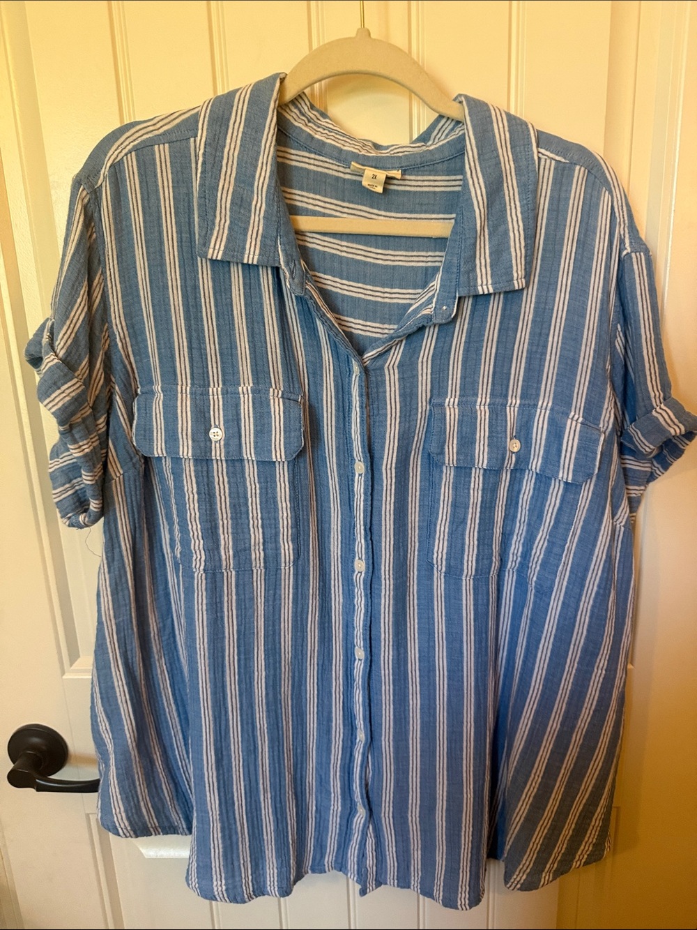 a.n.a Blue & White Vertical Stripe Button-Down Shirt